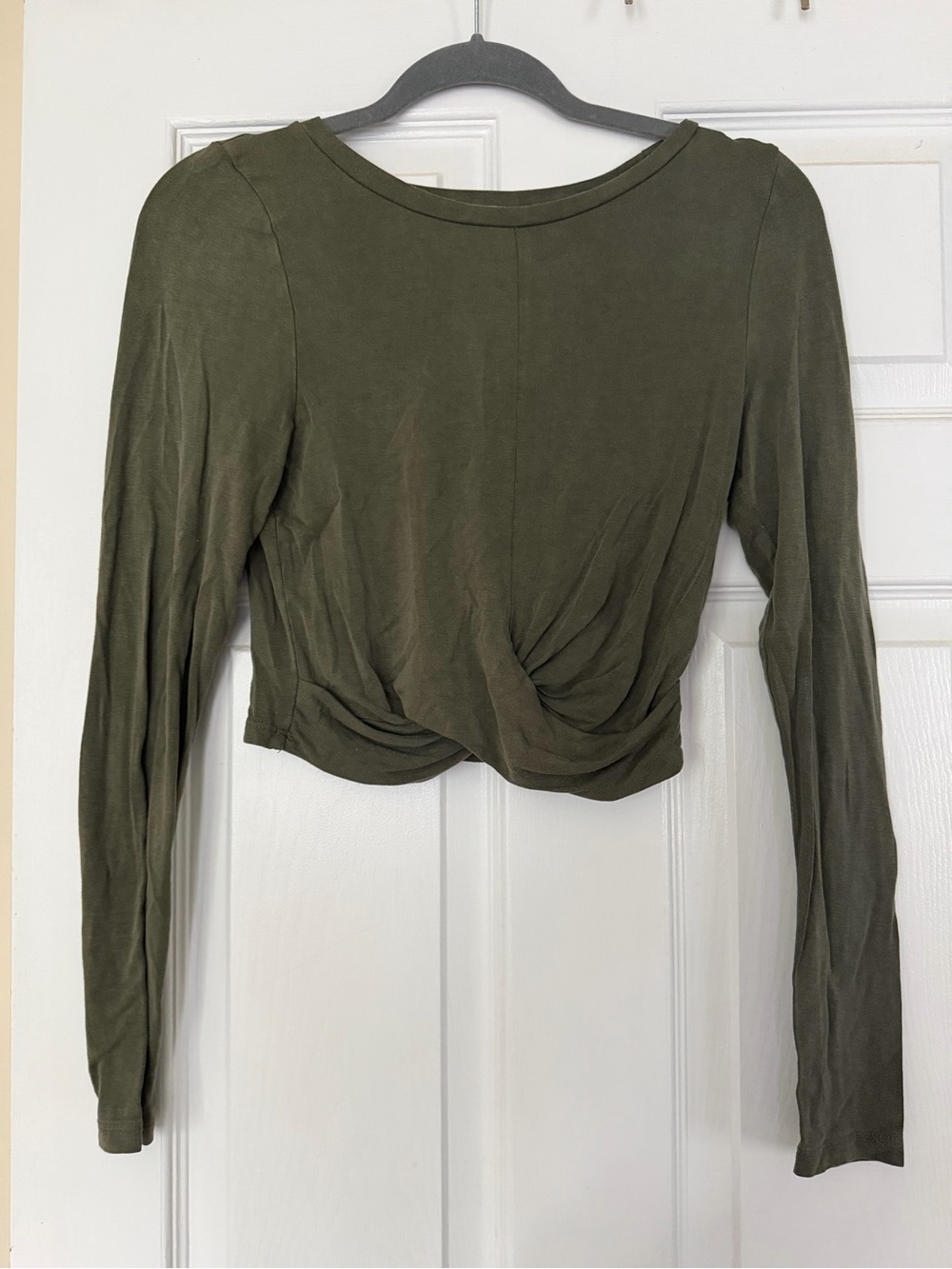 Cozy Casual Olive Green Twist-Front Long Sleeve Top